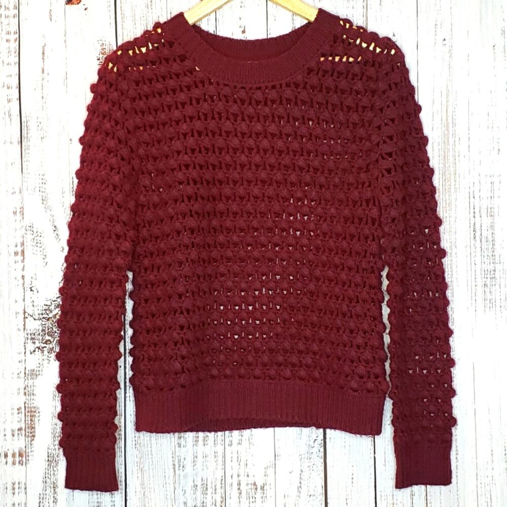 EUC, Lucca Couture open knit popcorn style burgundy, crew neck sweater, SZ S